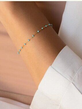 Blue Enamel Dot Bracelet Waterproof stacking bracelet  non-tarnish Gold